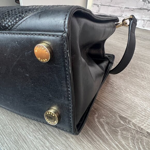 Michael Kors Selma Chevron Satchel Black Leather Tote Top Handle Handbag Bag - Picture 4 of 6